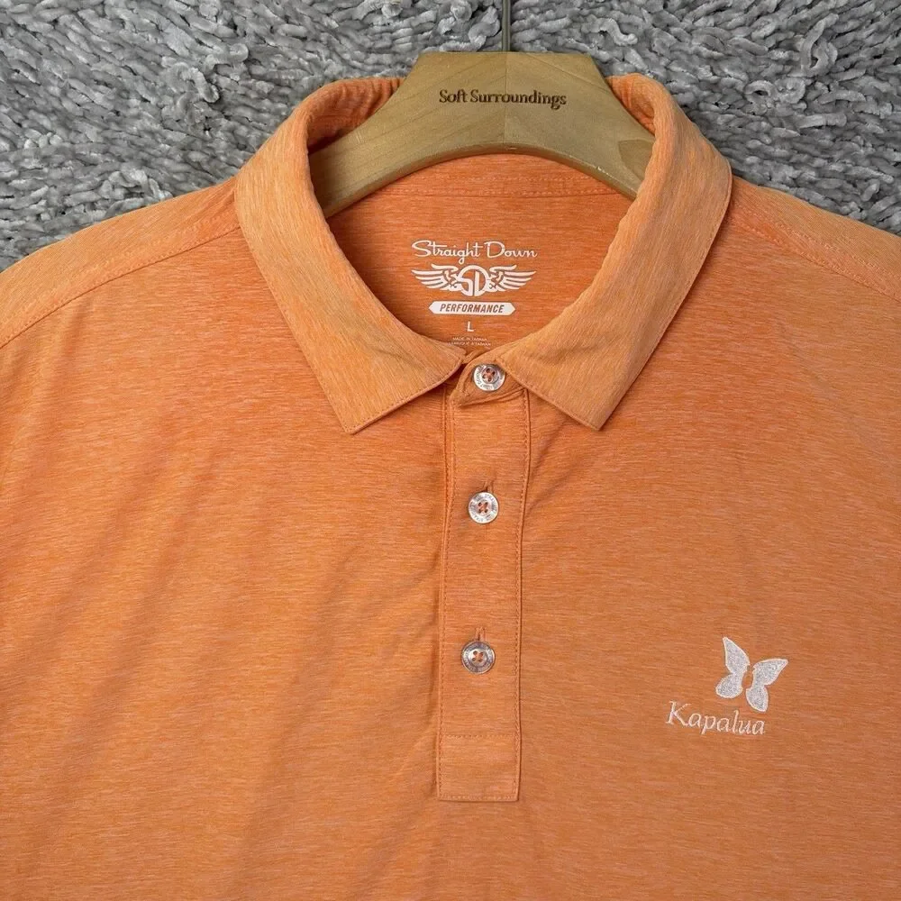 Kapalua Hawaii Polo Shirt Mens Large Orange Straight Down Performance Stretch